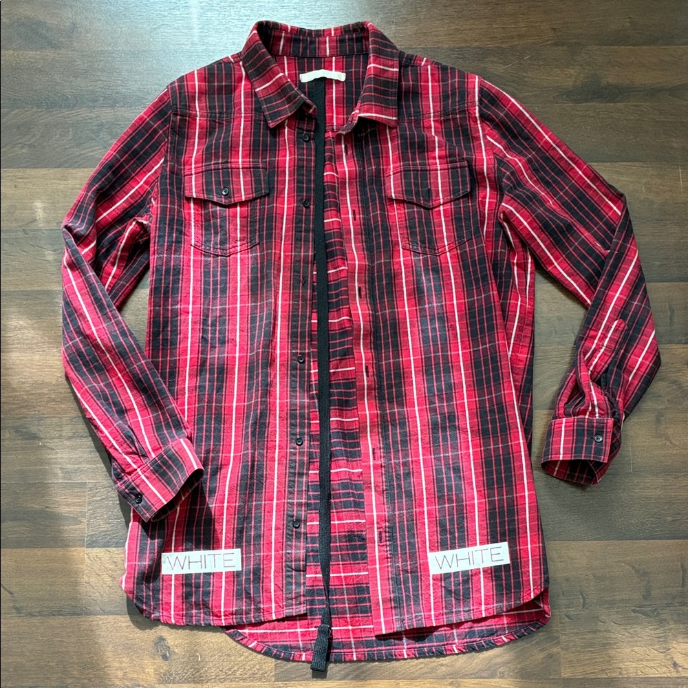 Off-White Red and Black Plaid Shirt